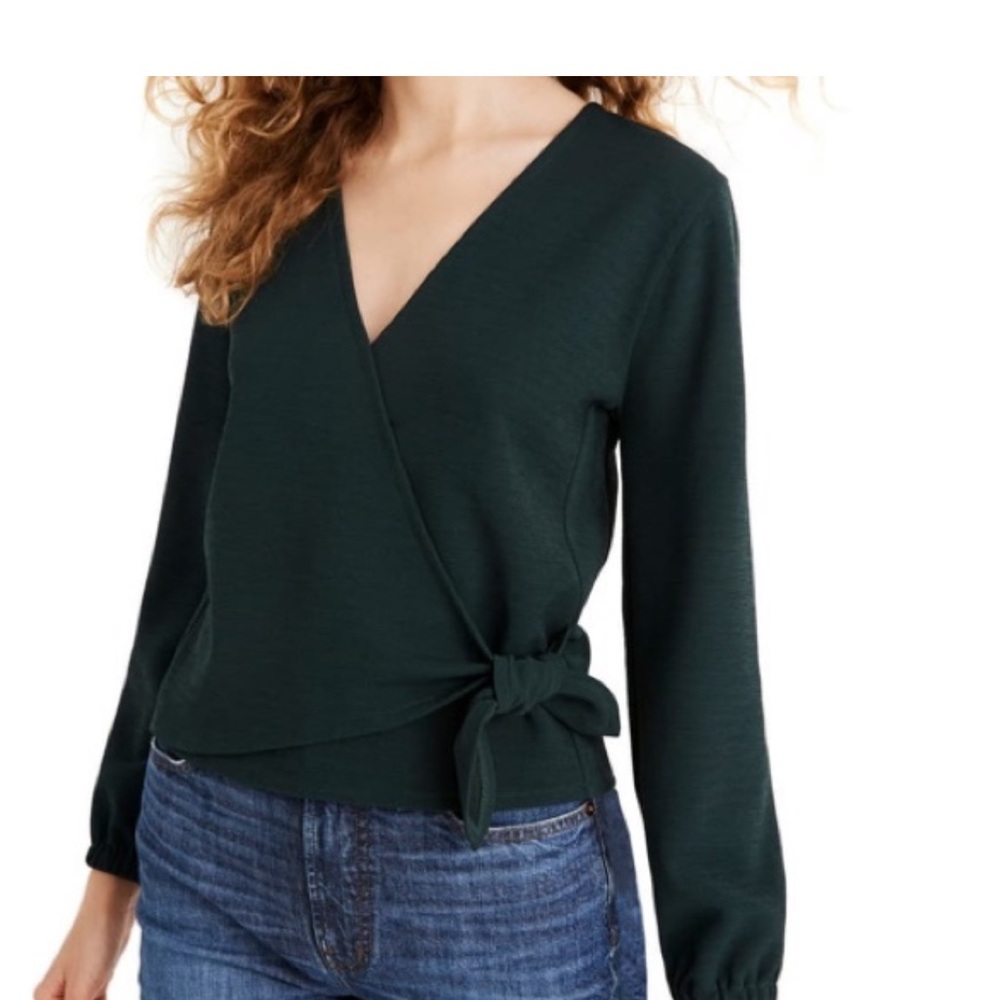Madewell Texture and Threads green long sleeve Wrap Top